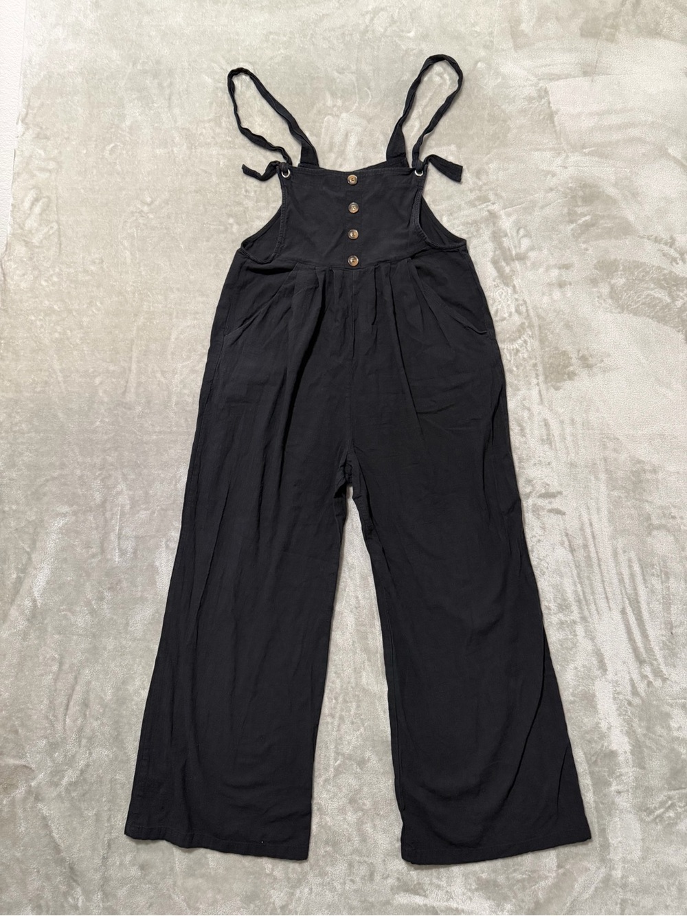 Blooming Jelly Black Linen Blend Wide Leg Overalls Jumpsuit Size Medium